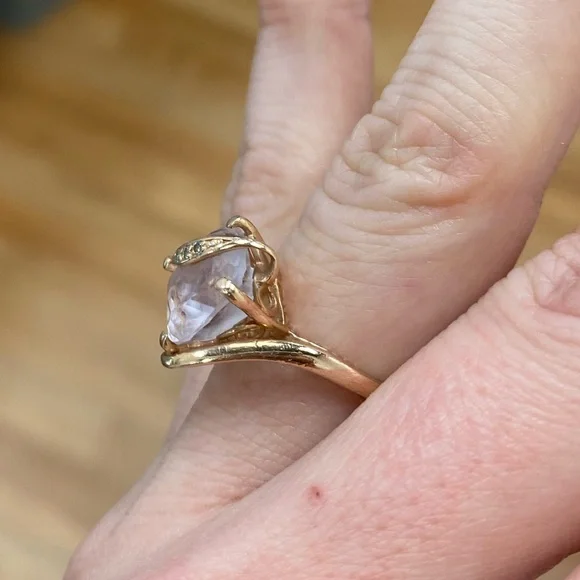 Beautiful Art Nouveau Style Rose Gold Pink Amethyst and Diamond Ring